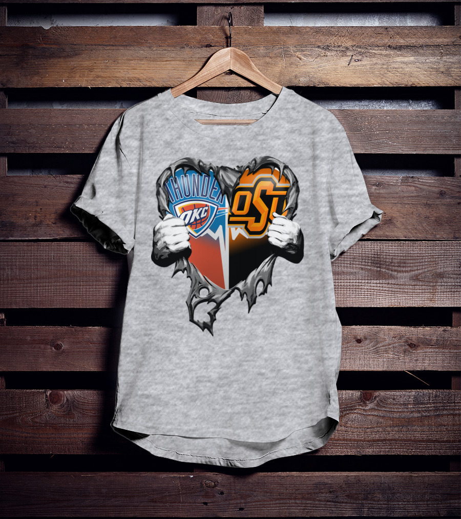 Okc Thunder Osu Cowboys Heart T-Shirt