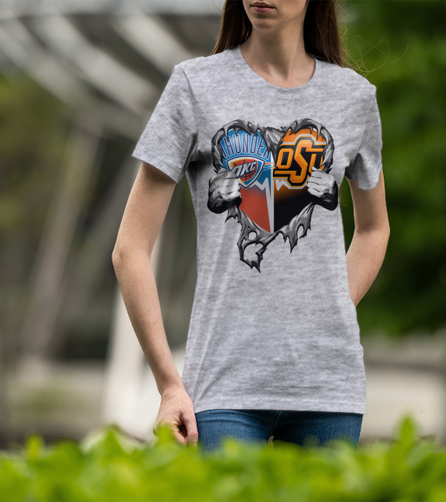 Okc Thunder Osu Cowboys Heart T-Shirt
