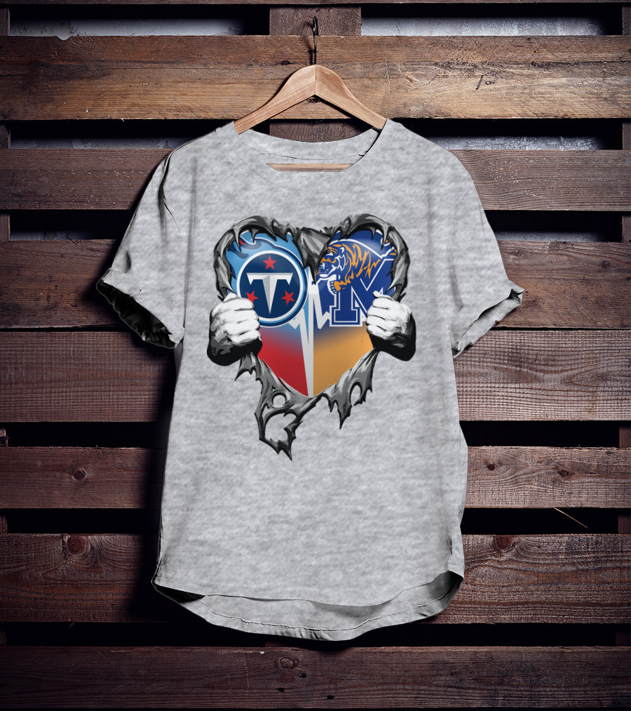 Tennessee Titans And Memphis Tigers Heart Design Xatt129 T-Shirt