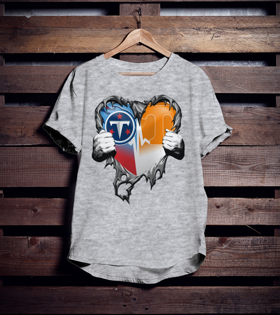 Tennessee Titans And Volunteers Heart T-Shirt