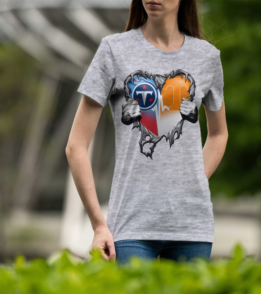 Tennessee Titans And Volunteers Heart T-Shirt