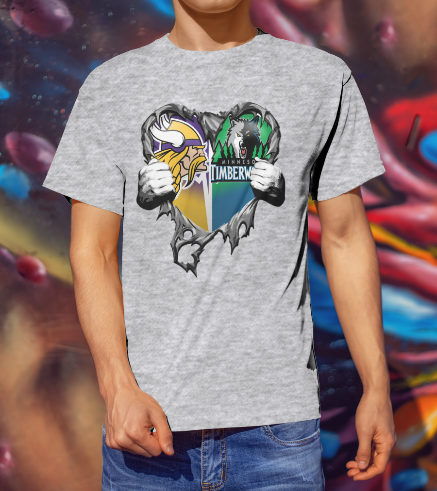 Minnesota Vikings Minnesota Timberwolves Heart Logo Mashup T-Shirt