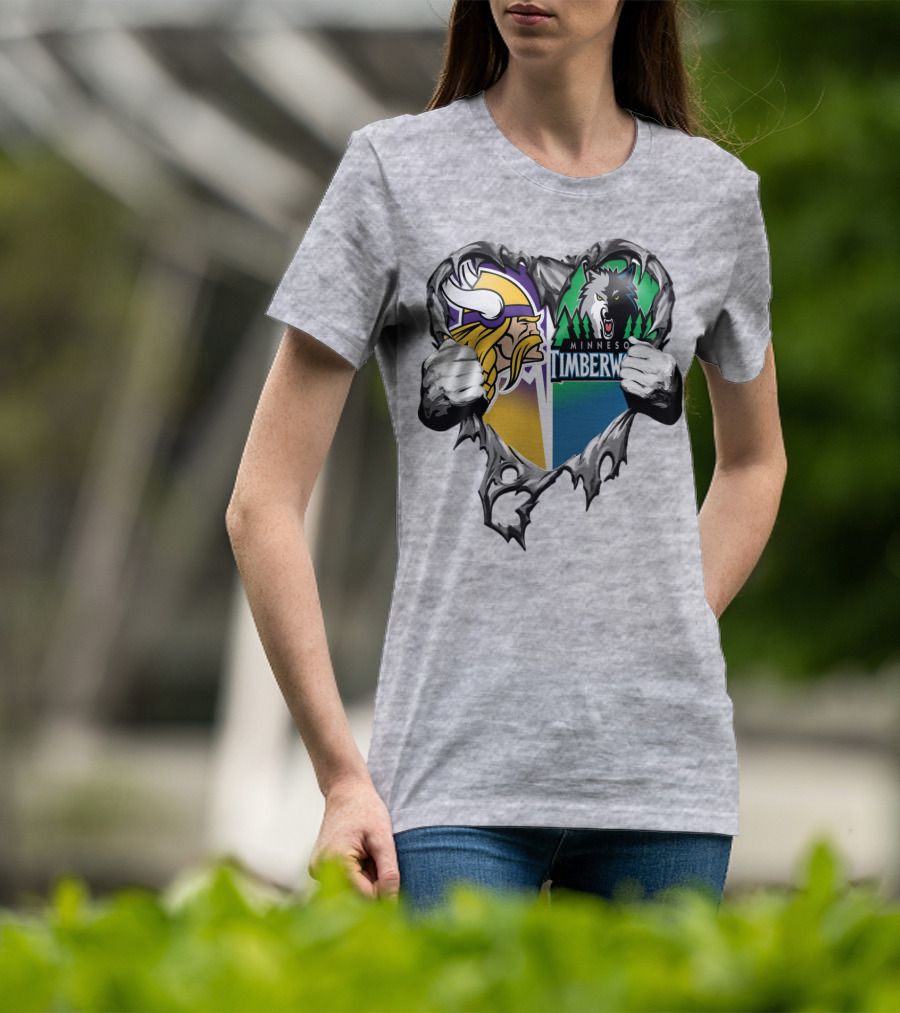 Minnesota Vikings Minnesota Timberwolves Heart Logo Mashup T-Shirt