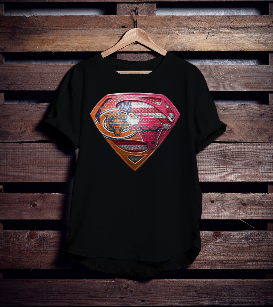Chicago Bears Bulls Superman American Flag T-Shirt