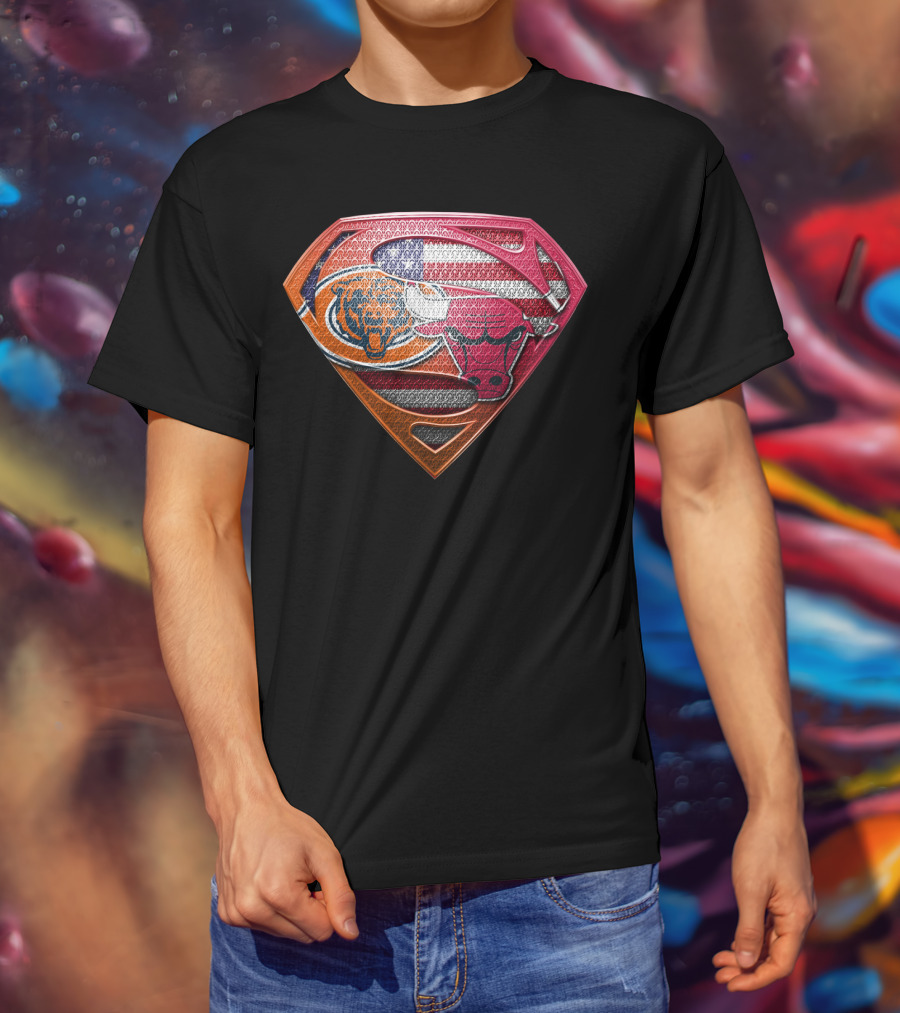 Chicago Bears Bulls Superman American Flag T-Shirt