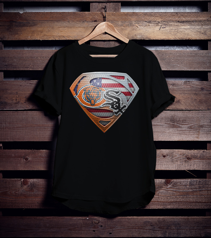 Chicago Bears White Sox American Flag Superman Shield T-Shirt
