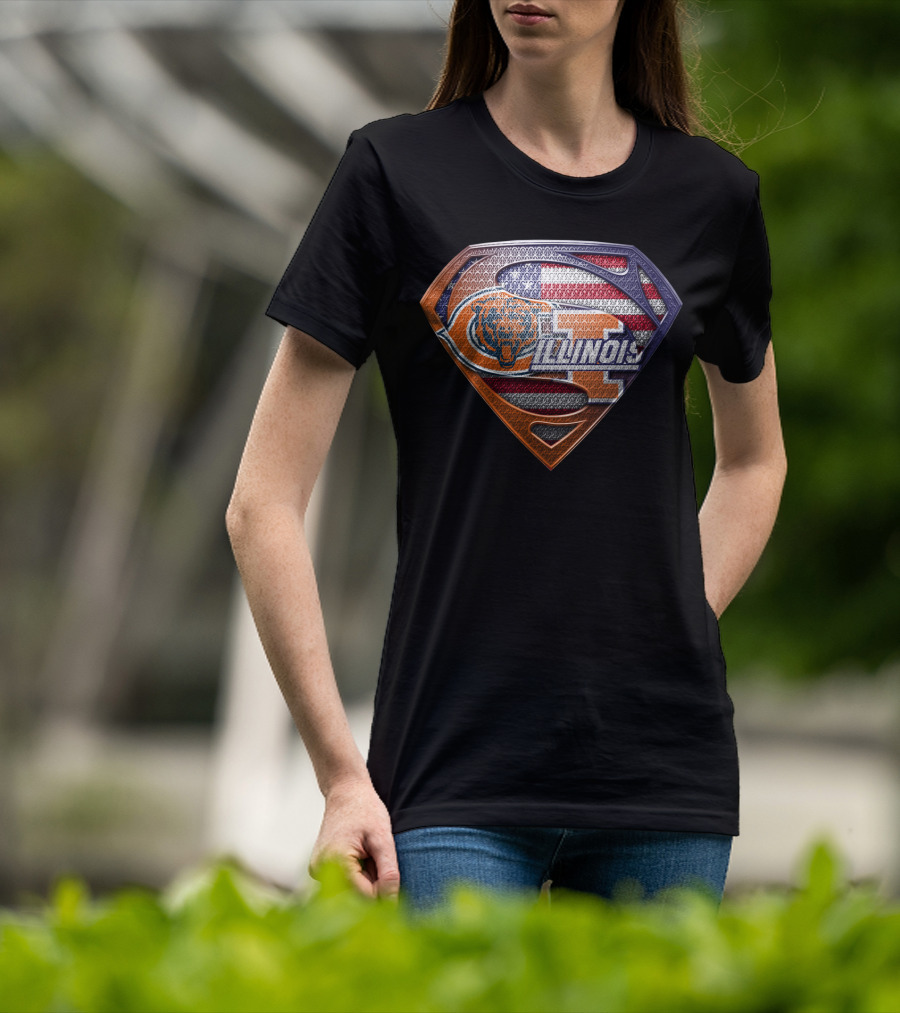 Illinois Bears American Flag Superman T-Shirt