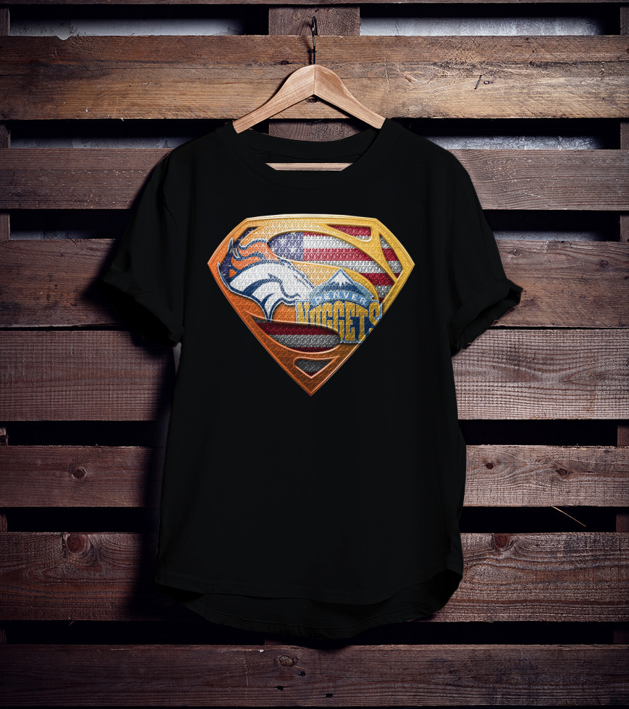 Denver Broncos Nuggets American Flag Superman Shield T-Shirt