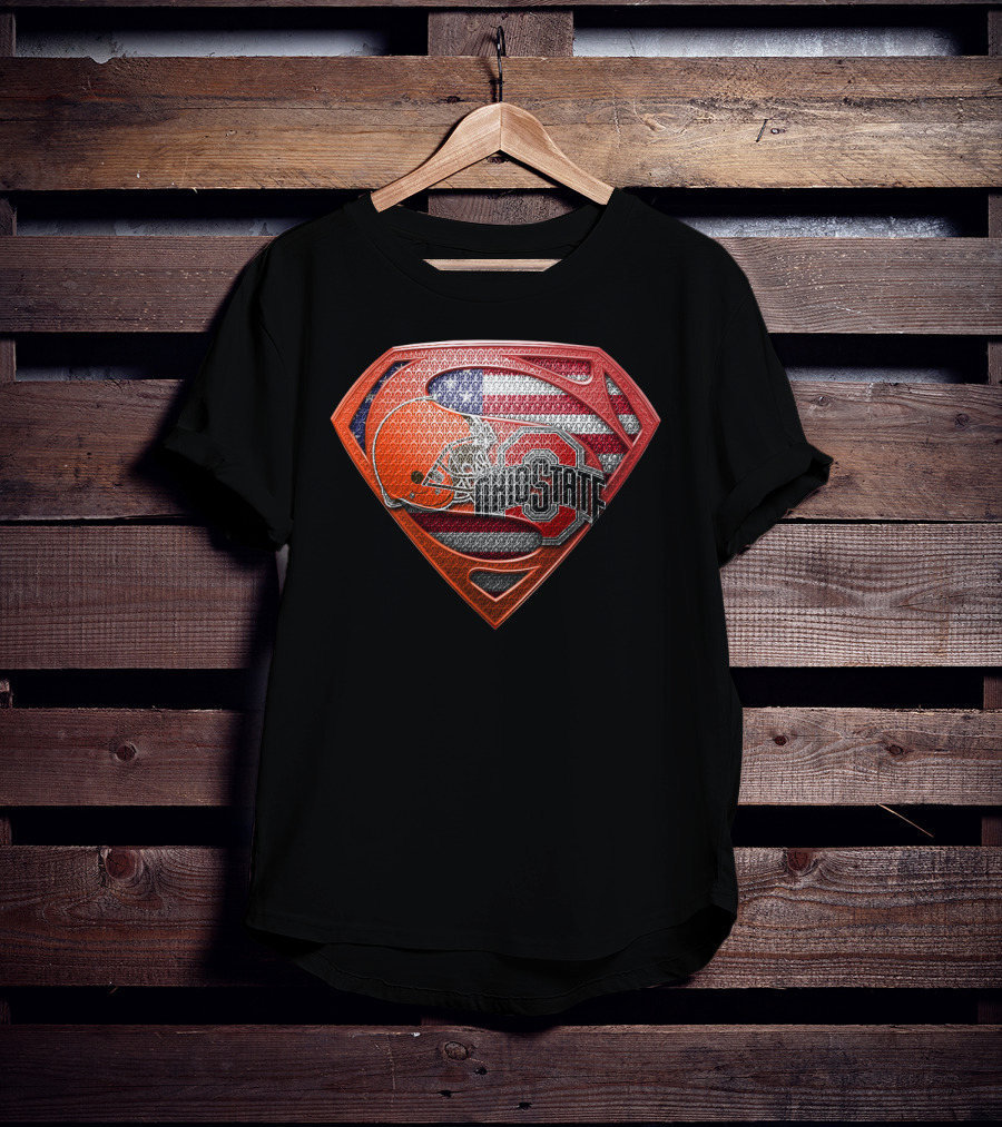 Ohio State Football Superman Shield With American Flag T-Shirt