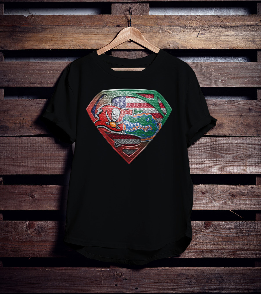 Buccaneers Gators Superman Shield American Mexican Flag Fusion T-Shirt