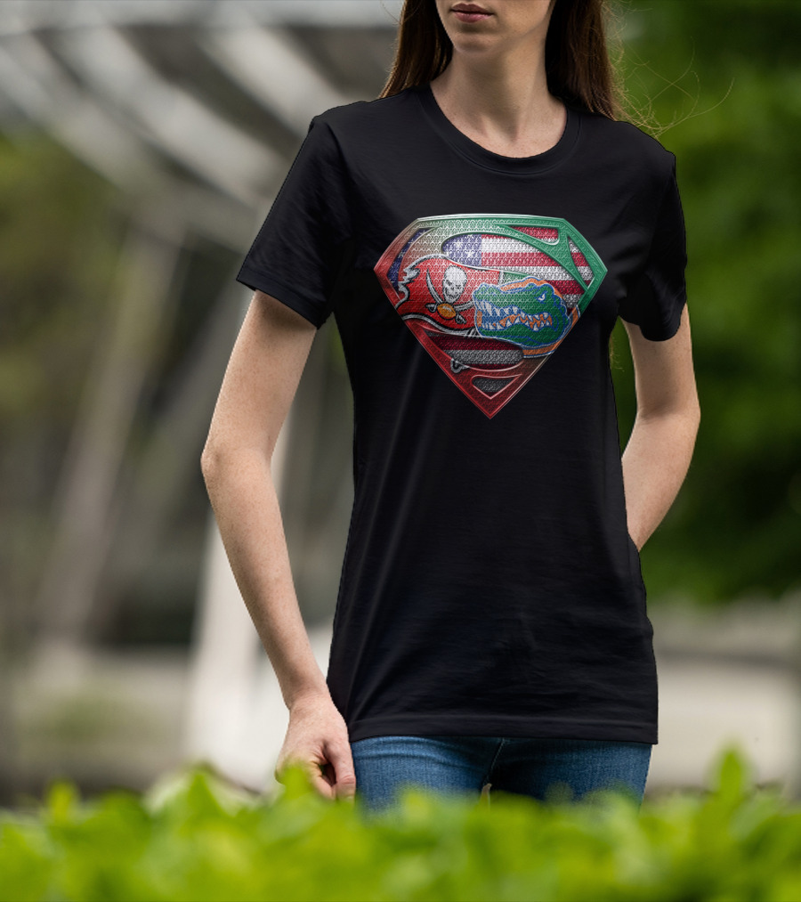 Buccaneers Gators Superman Shield American Mexican Flag Fusion T-Shirt