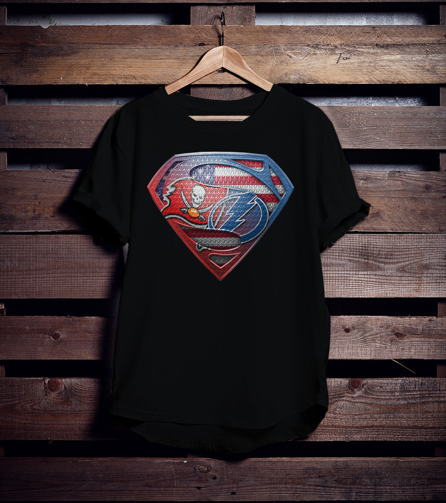 Tampa Bay Buccaneers Lightning American Flag Superman Symbol T-Shirt