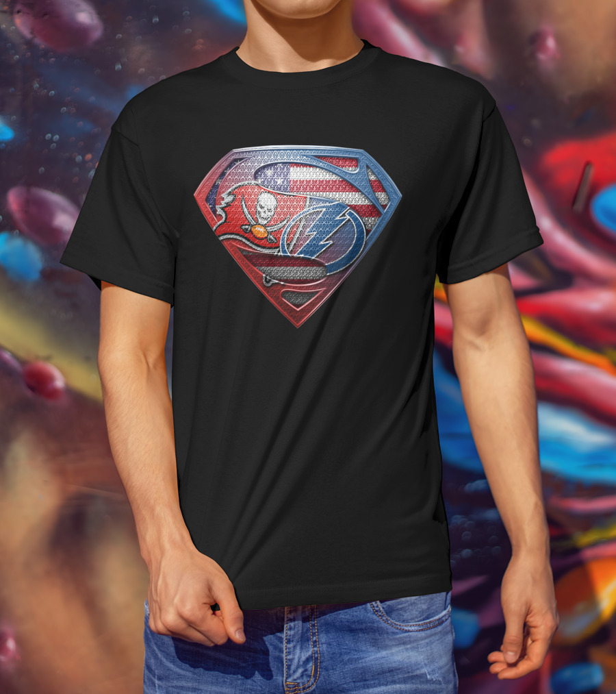 Tampa Bay Buccaneers Lightning American Flag Superman Symbol T-Shirt