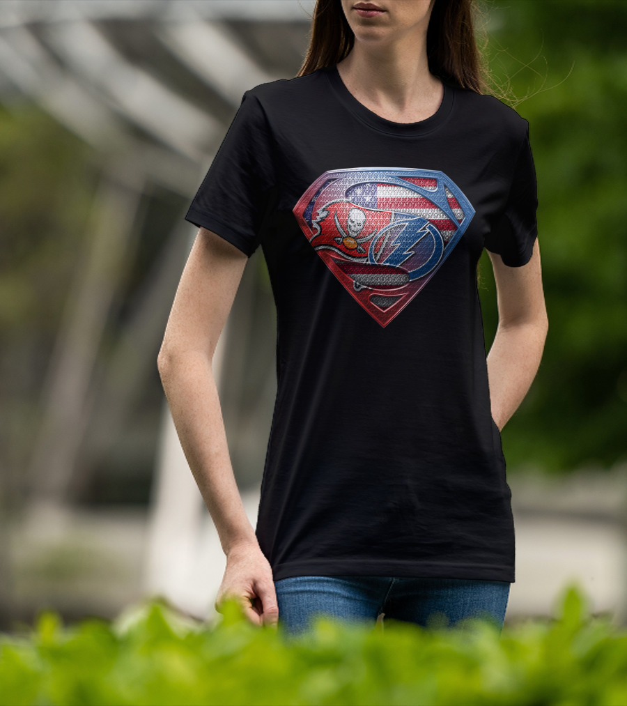 Tampa Bay Buccaneers Lightning American Flag Superman Symbol T-Shirt