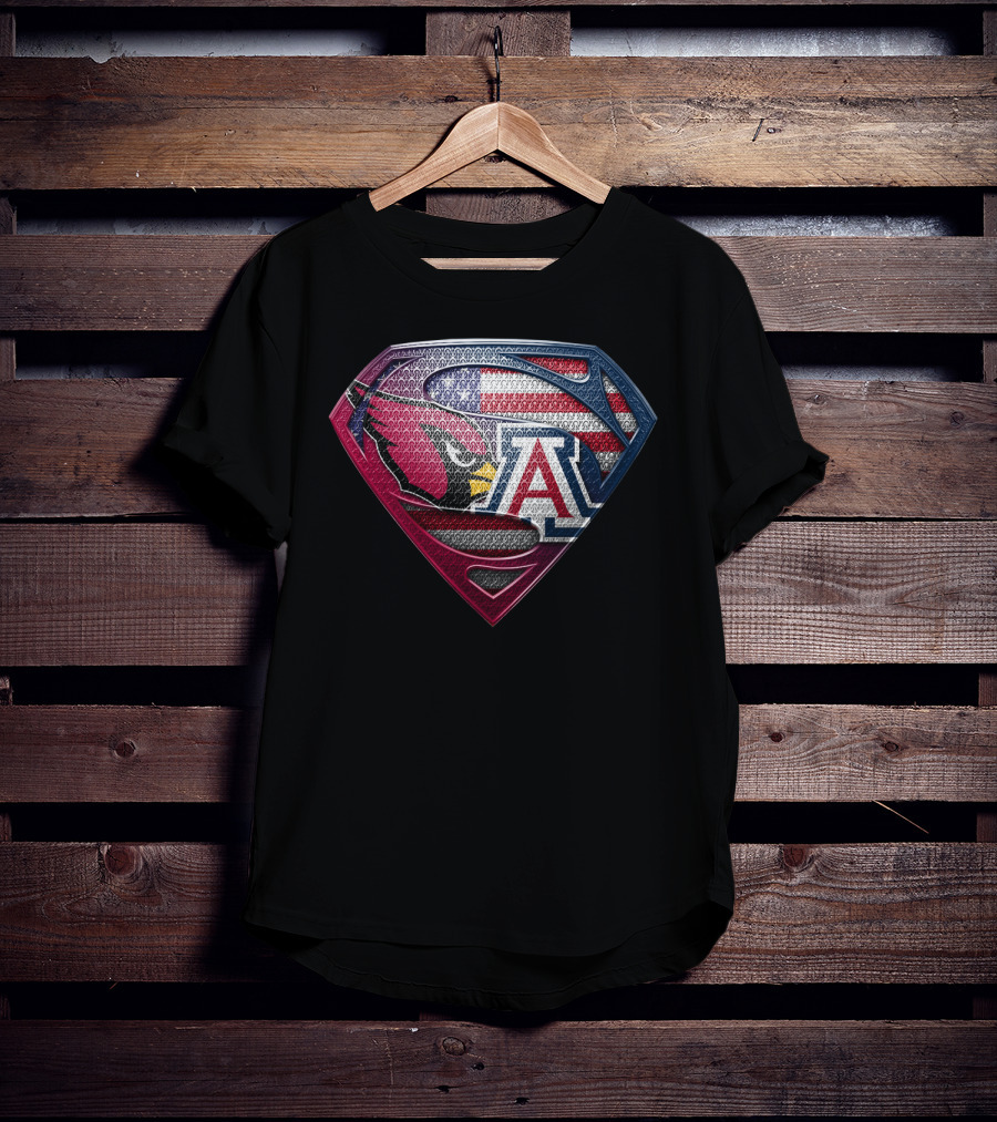 Arizona Cardinals Usa Flag Arizona Wildcats Superman Shield T-Shirt