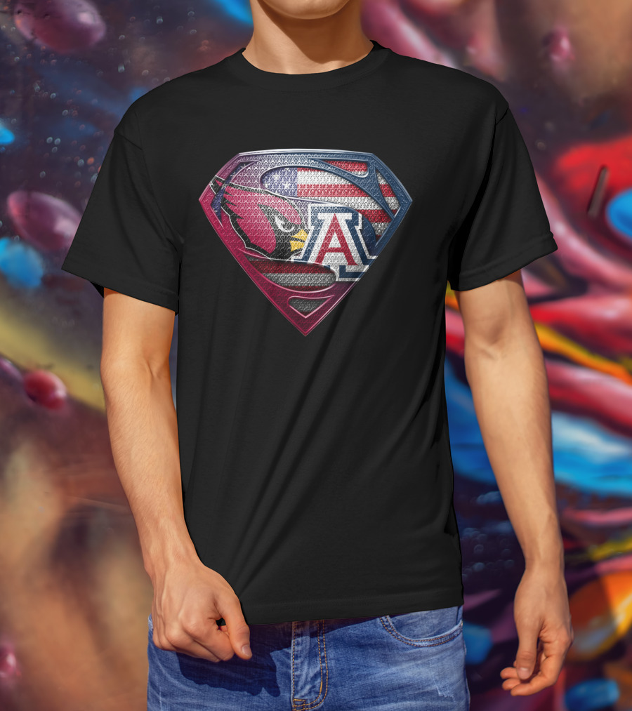 Arizona Cardinals Usa Flag Arizona Wildcats Superman Shield T-Shirt