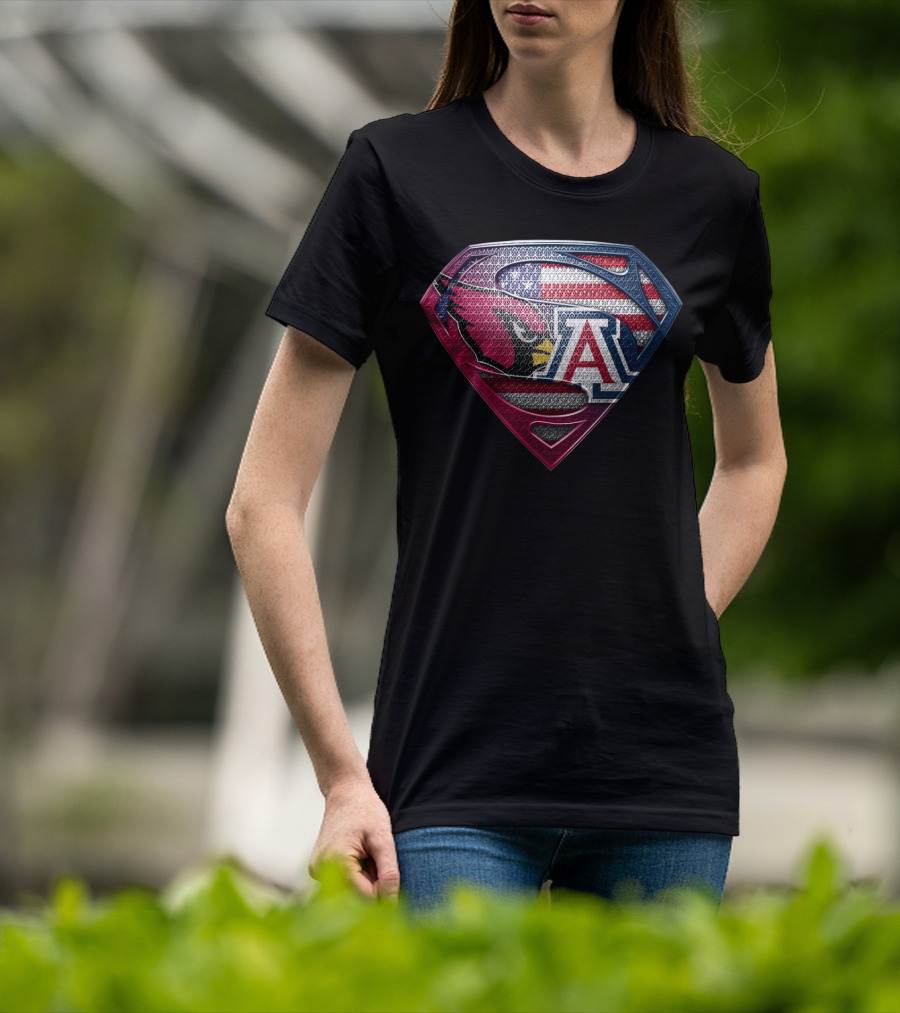 Arizona Cardinals Usa Flag Arizona Wildcats Superman Shield T-Shirt