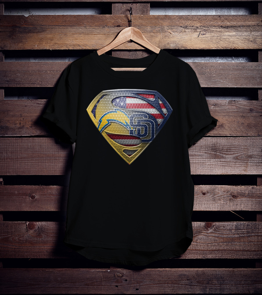 Superman Logo With San Diego Chargers And Padres Usa Flag Elements T-Shirt