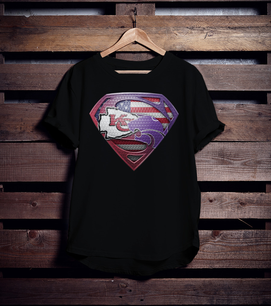Kansas City Chiefs Kansas State Wildcats American Flag Superman T-Shirt