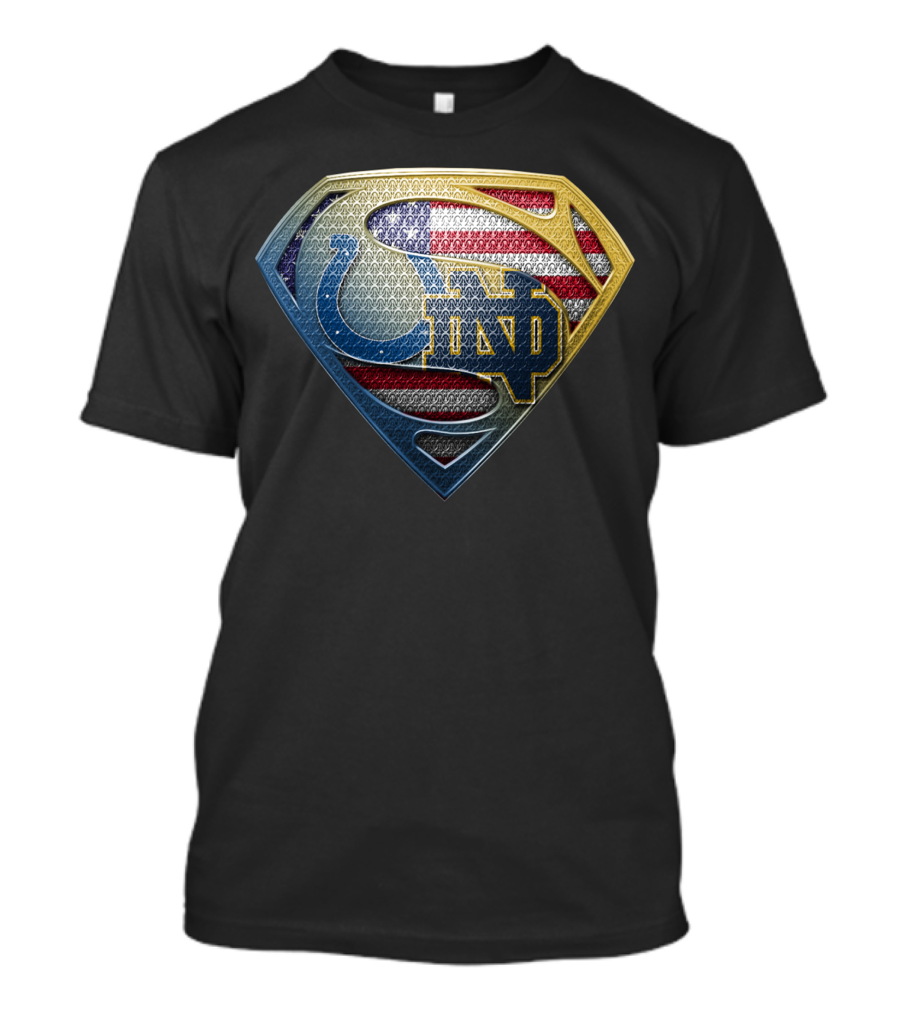 Indianapolis Colts Notre Dame Fighting Irish Superman Shield American Flag T-Shirt