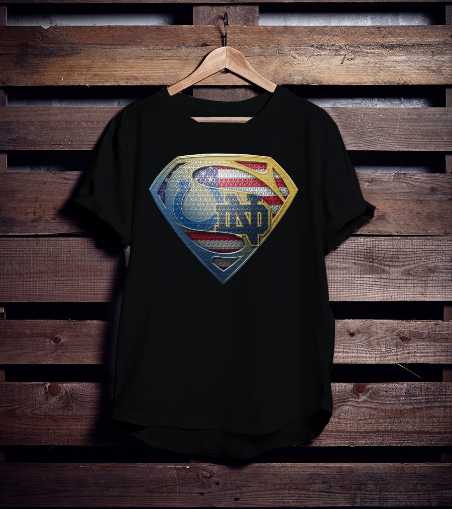 Indianapolis Colts Notre Dame Fighting Irish Superman Shield American Flag T-Shirt