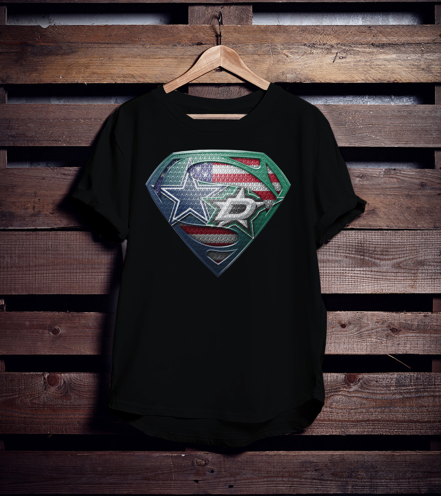Dallas Stars Superman Shield With American Flag Elements T-Shirt