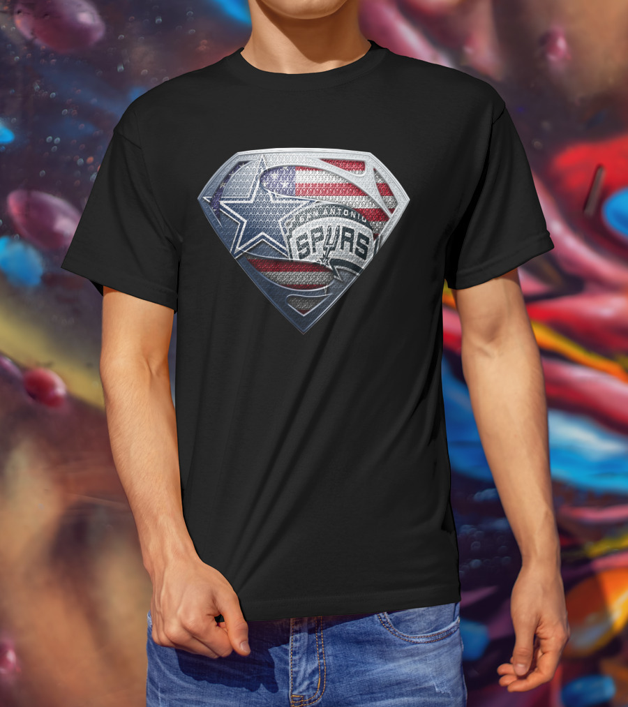 San Antonio Spurs American Flag Superman Shield T-Shirt