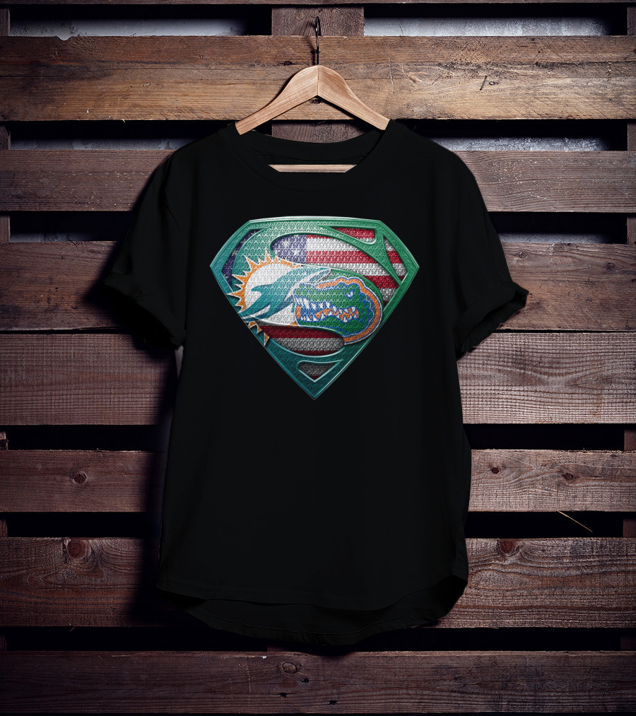 Miami Dolphins Florida Gators Superman Logo American Flag T-Shirt