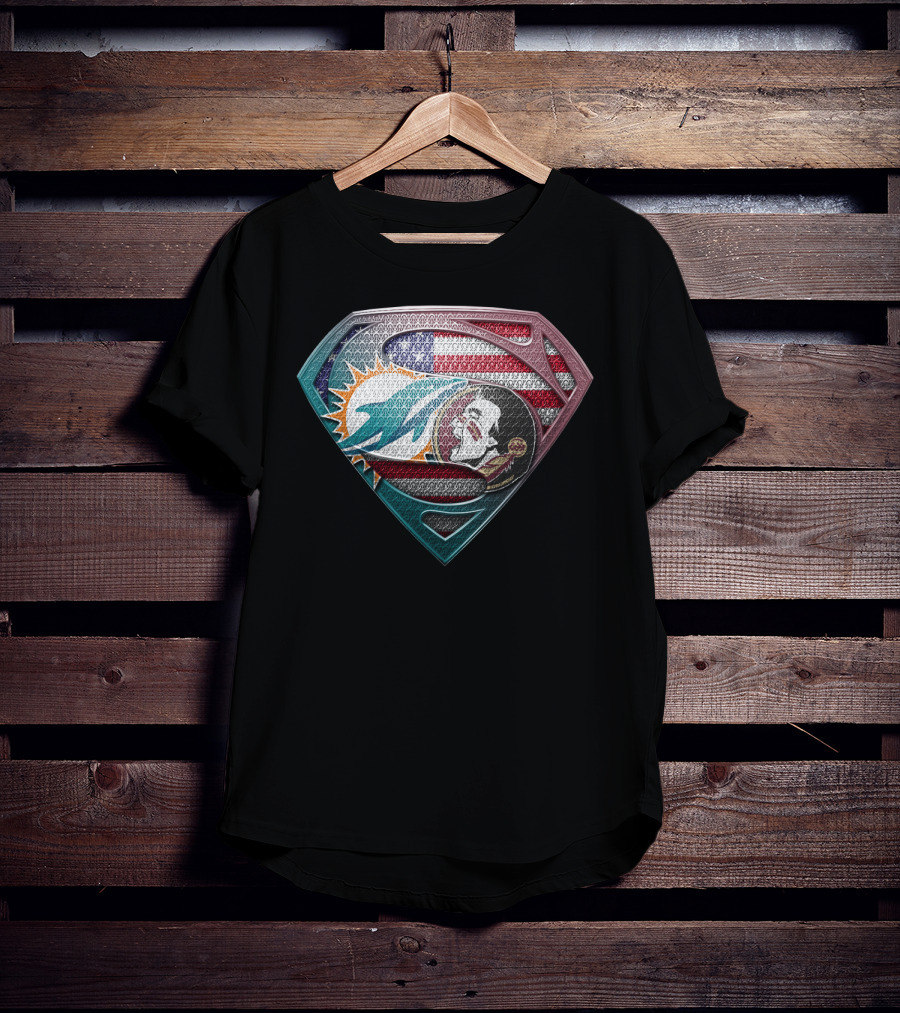 Miami Dolphins Superman American Flag Tribute T-Shirt
