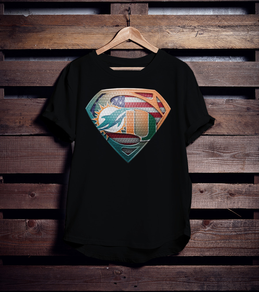 Miami Dolphins Hurricanes American Flag Superman T-Shirt