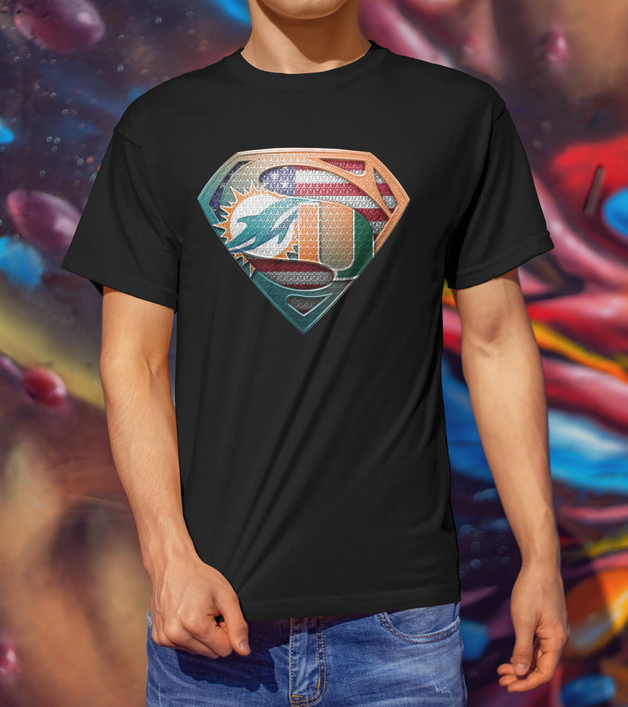 Miami Dolphins Hurricanes American Flag Superman T-Shirt