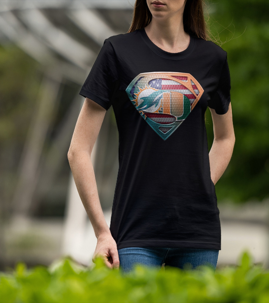 Miami Dolphins Hurricanes American Flag Superman T-Shirt