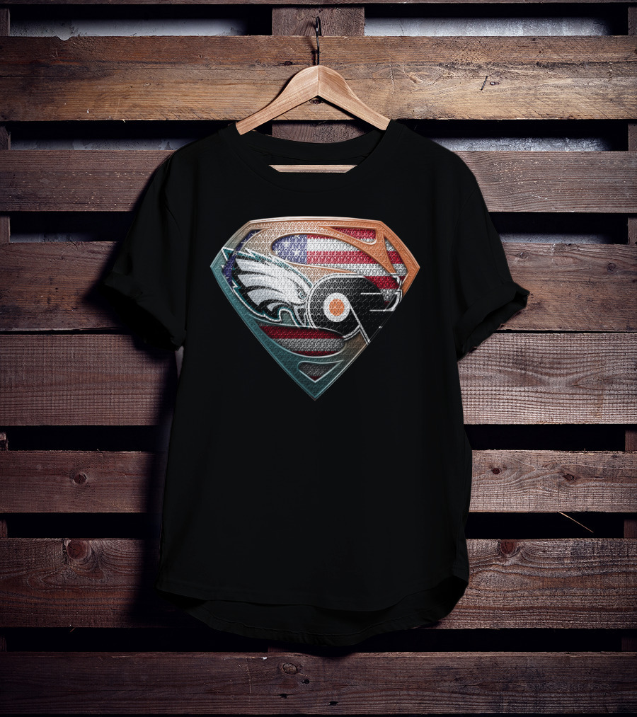 Superman Shield American Flag Philadelphia Eagles Flyers Logo Fusion T-Shirt
