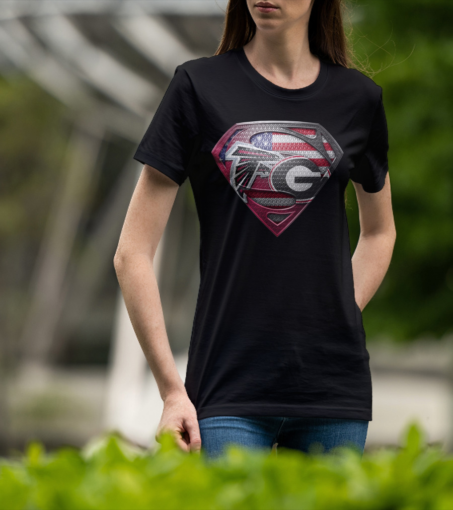 Atlanta Falcons Georgia Bulldogs Superman American Flag T-Shirt