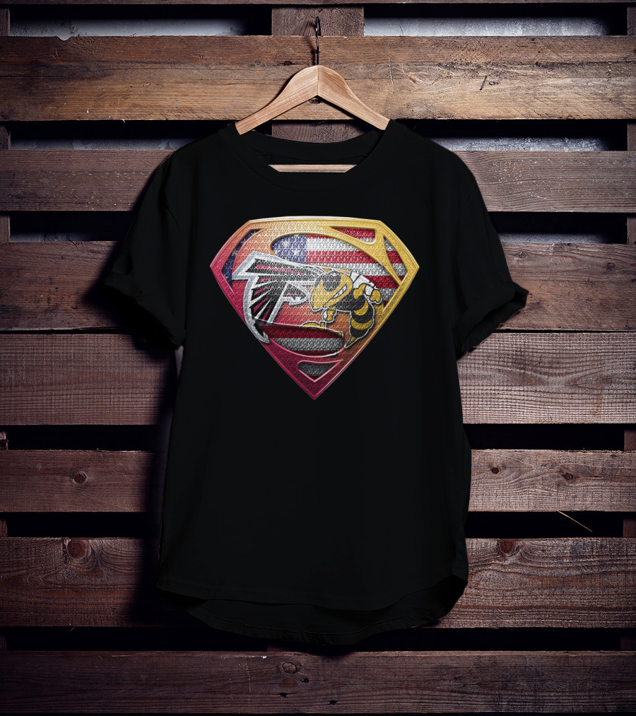 Superman American Flag Atlanta Falcons Georgia Tech Yellow Jackets Shield T-Shirt