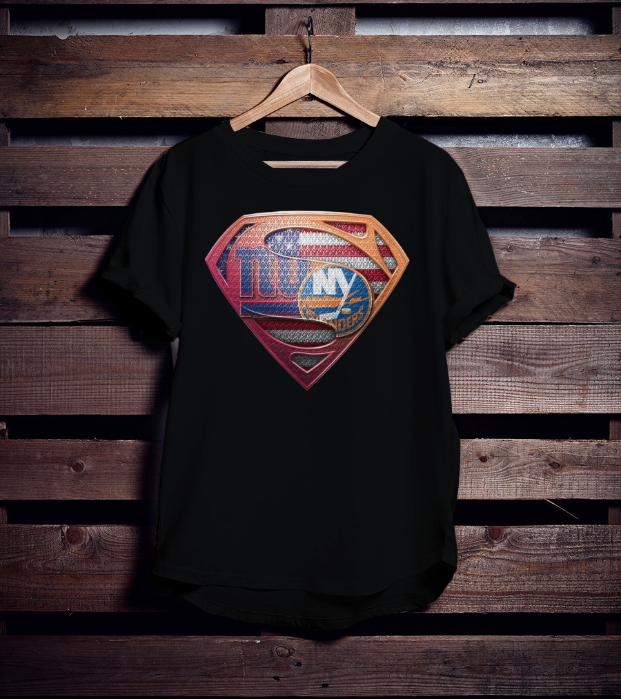 Ny Giants Ny Islanders American Flag Superman Shield Sspus063 T-Shirt