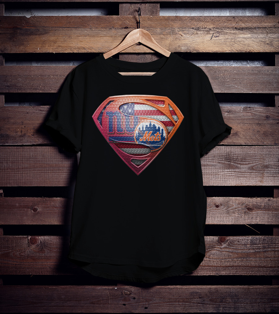 New York Giants Mets Superman Logo American Flag T-Shirt