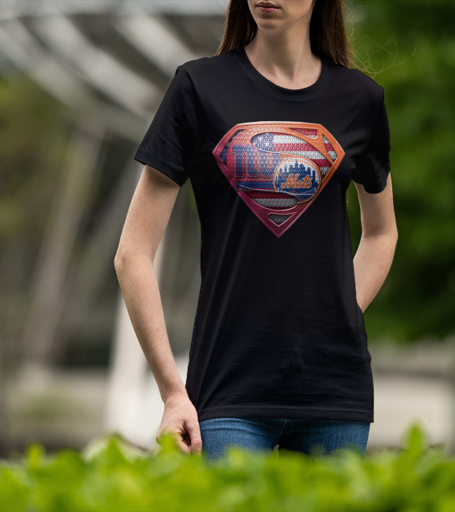 New York Giants Mets Superman Logo American Flag T-Shirt