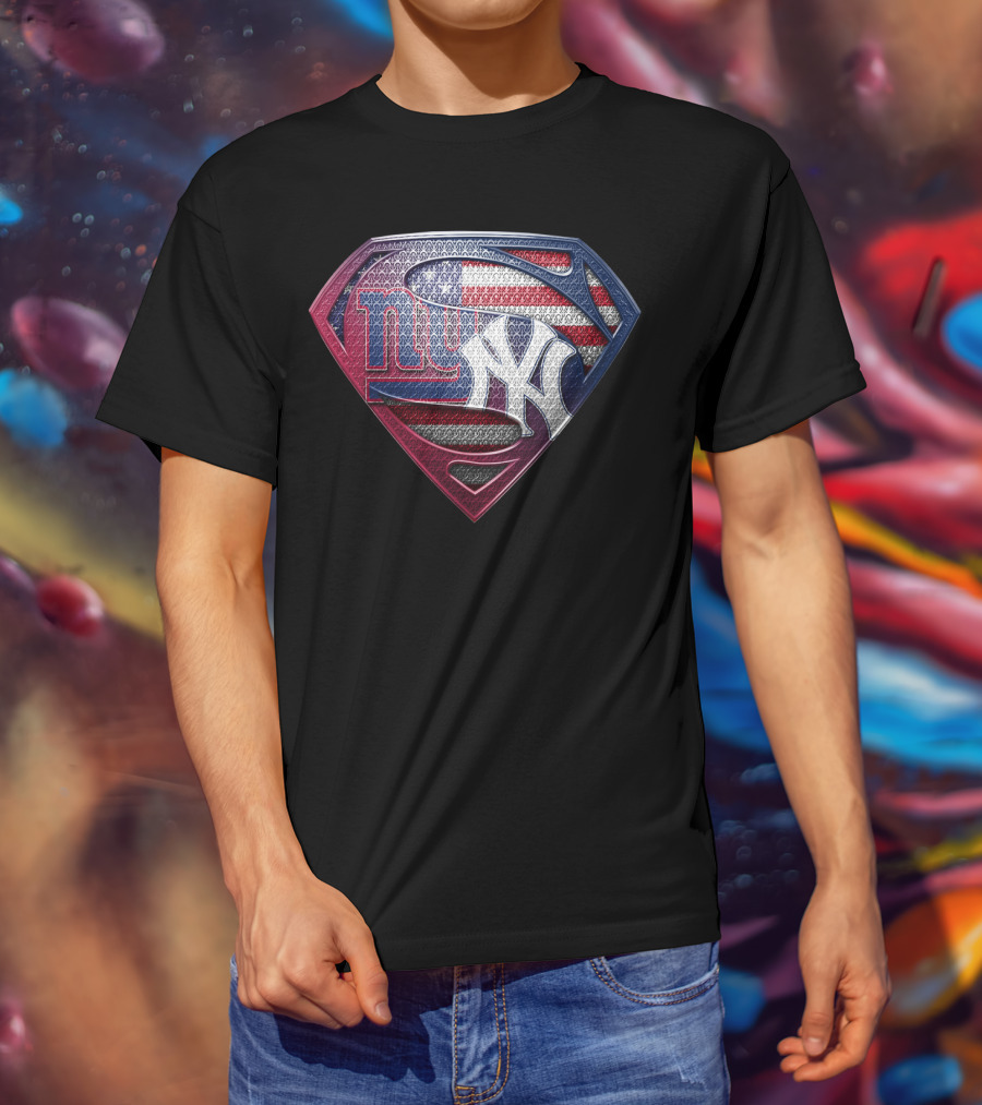 New York Giants Yankees American Flag Superman Logo Fusion T-Shirt
