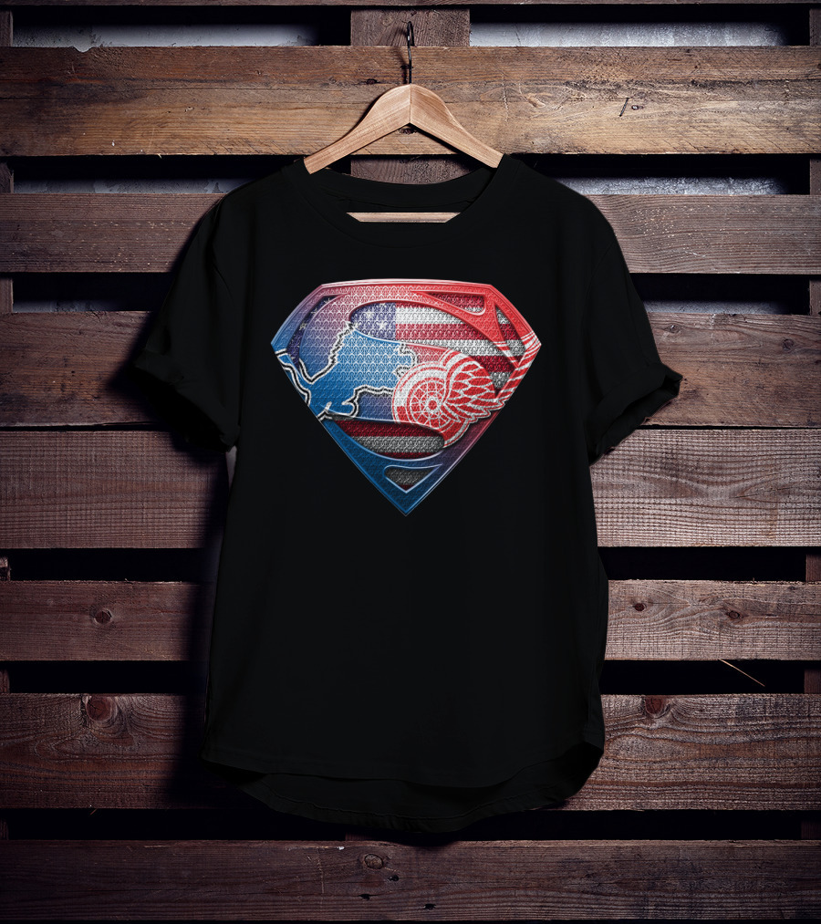 Superman Detroit Lions And Red Wings American Flag T-Shirt