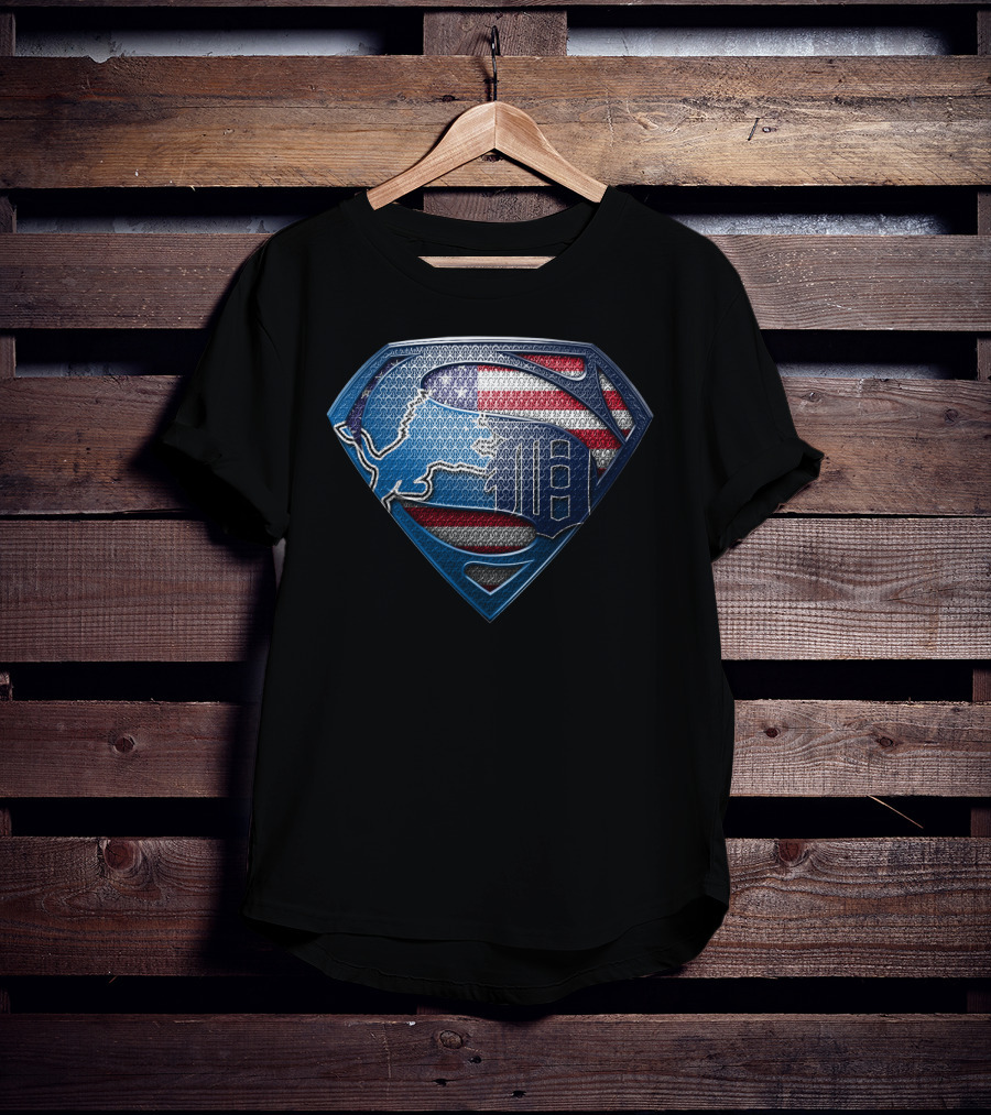 Detroit American Flag Superhero Symbol T-Shirt
