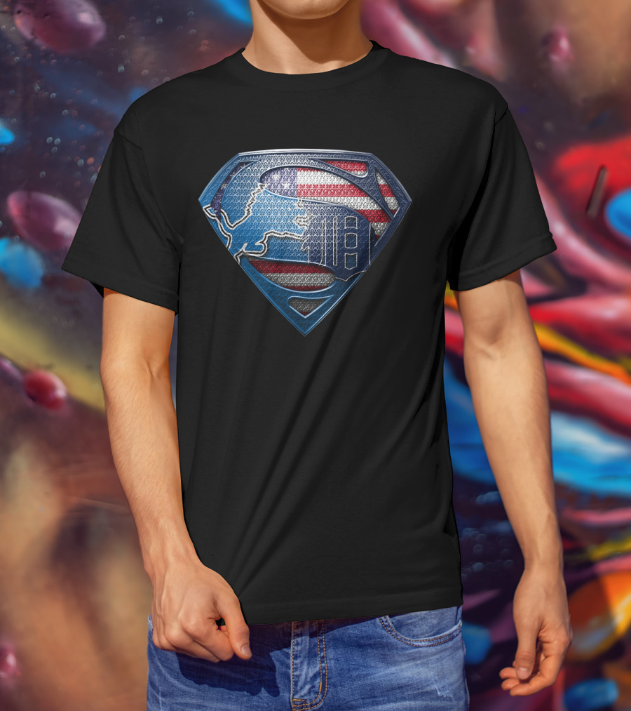 Detroit American Flag Superhero Symbol T-Shirt