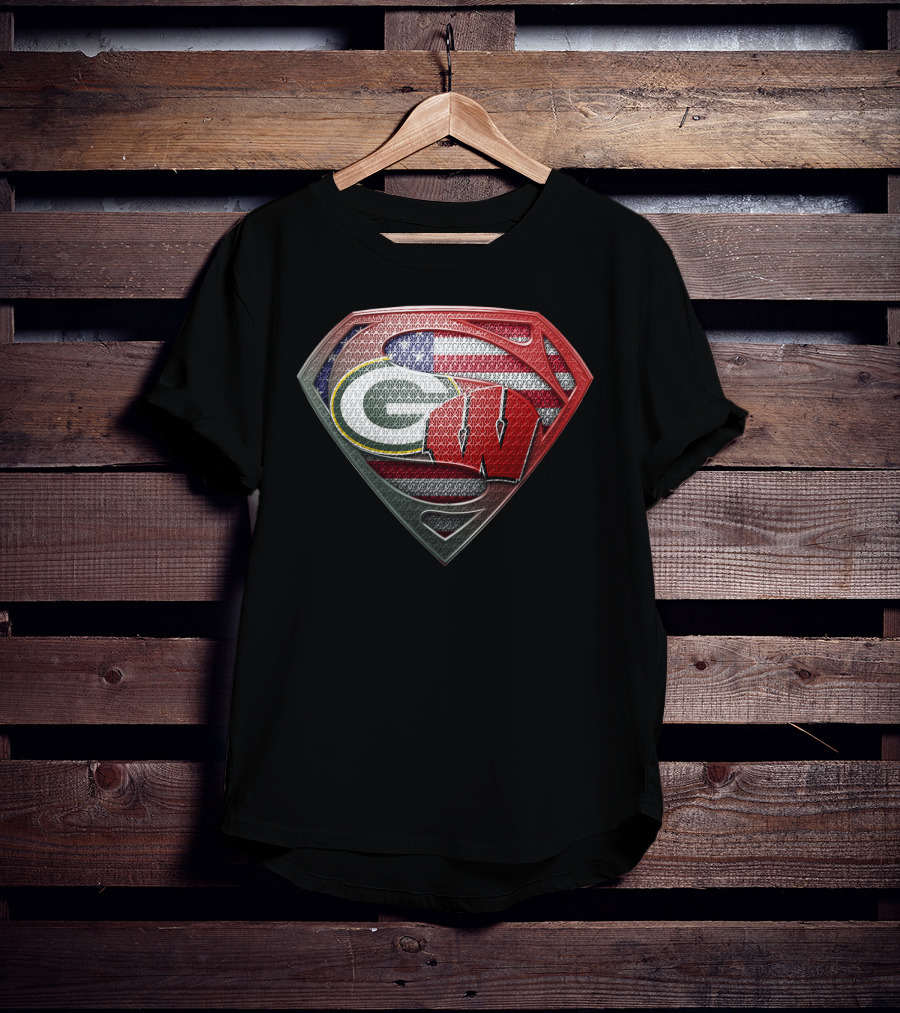 Superman Shield Green Bay Packers Wisconsin Flag T-Shirt