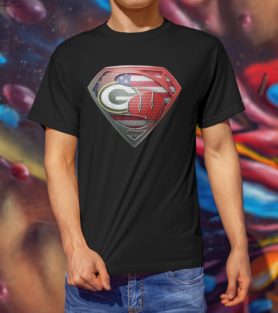 Superman Shield Green Bay Packers Wisconsin Flag T-Shirt