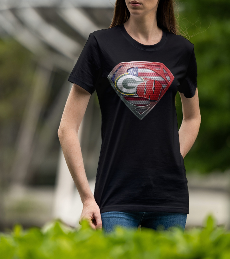Superman Shield Green Bay Packers Wisconsin Flag T-Shirt