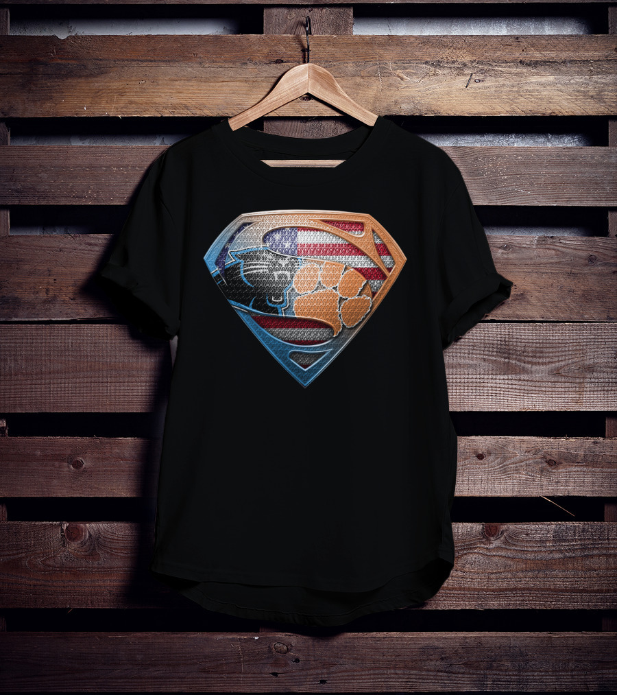 Superman Shield American Flag Carolina Panthers Clemson Tigers Paw T-Shirt
