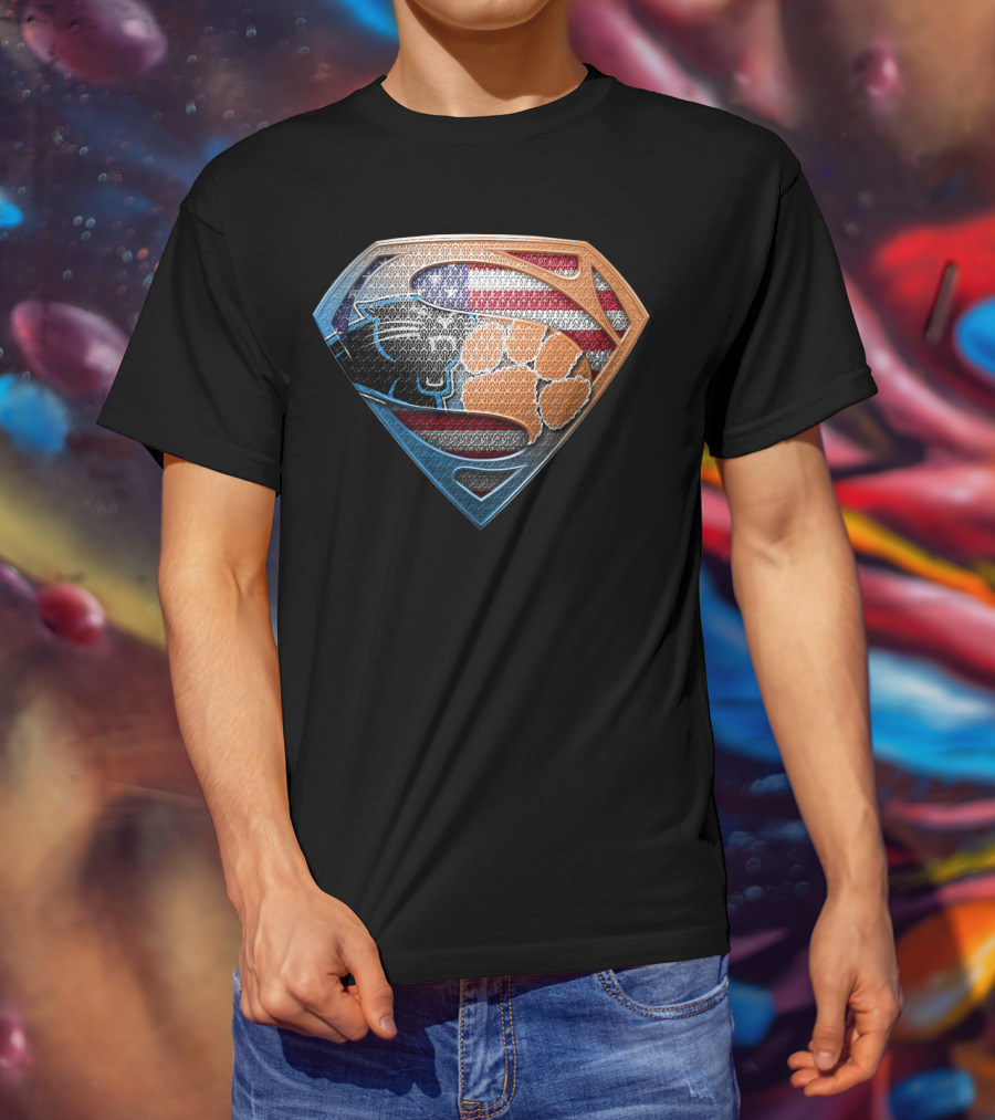 Superman Shield American Flag Carolina Panthers Clemson Tigers Paw T-Shirt