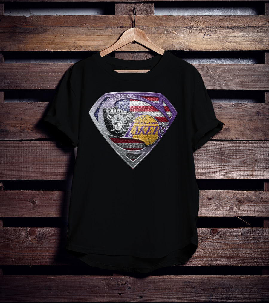 Superman Shield Las Vegas Raiders Los Angeles Lakers American Flag T-Shirt