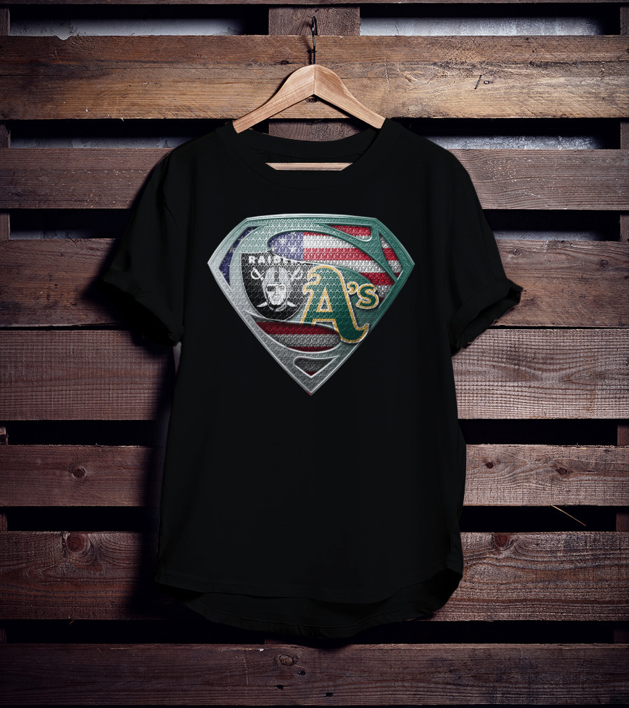 Raiders A's American Flag Superman T-Shirt