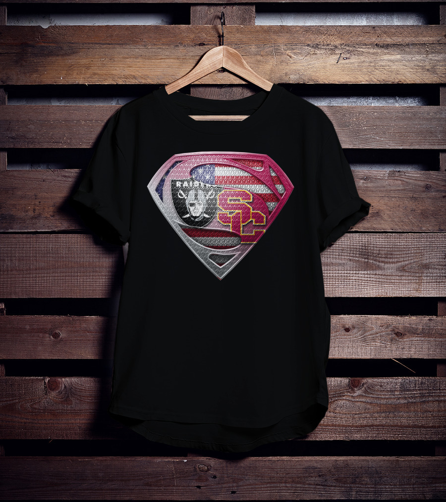Raiders Usc Superman Shield American Flag T-Shirt